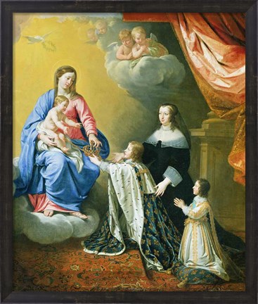 Framed Virgin Mary gives the Crown and Sceptre to Louis XIV, 1643 Print