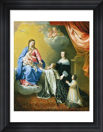 Framed Virgin Mary gives the Crown and Sceptre to Louis XIV, 1643 Print