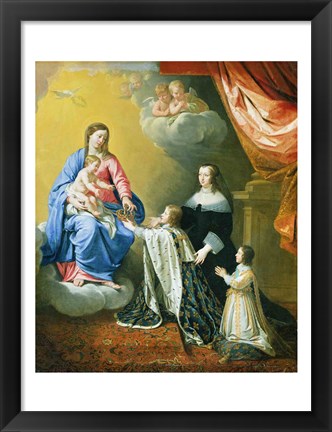 Framed Virgin Mary gives the Crown and Sceptre to Louis XIV, 1643 Print