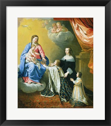 Framed Virgin Mary gives the Crown and Sceptre to Louis XIV, 1643 Print