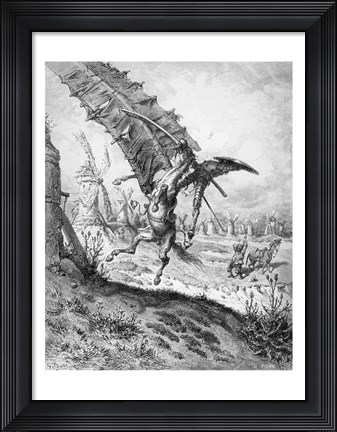 Framed Don Quixote and the Windmills Print