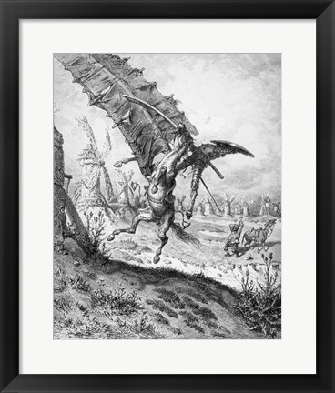 Framed Don Quixote and the Windmills Print