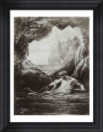 Framed Gilliatt struggles with the giant octopus Print