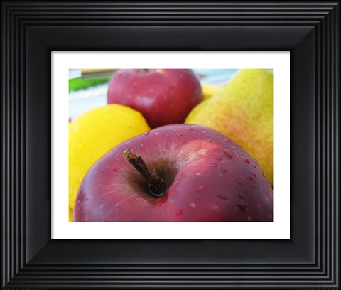 Framed Closeup of an Apple, Lemon and Pear Print