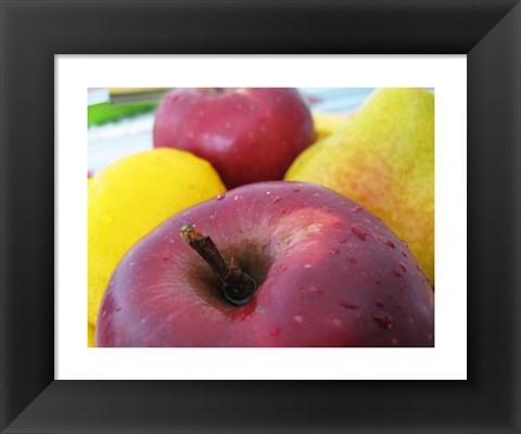 Framed Closeup of an Apple, Lemon and Pear Print