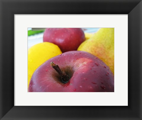 Framed Closeup of an Apple, Lemon and Pear Print