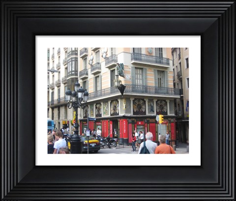 Framed Barcelona Busy Street Print