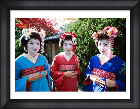 Framed Three geishas, Kyoto, Honshu, Japan Print