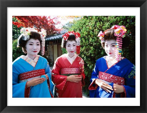 Framed Three geishas, Kyoto, Honshu, Japan Print