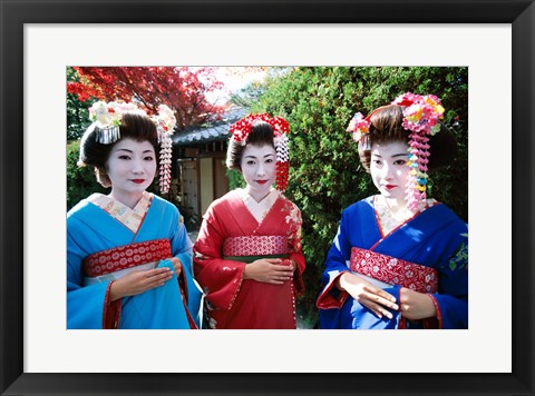 Framed Three geishas, Kyoto, Honshu, Japan Print