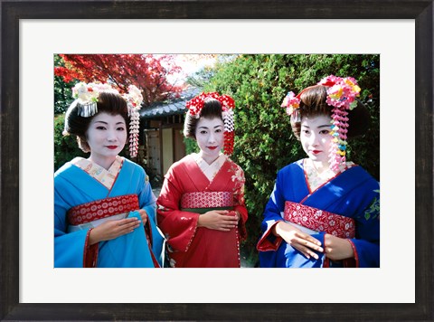 Framed Three geishas, Kyoto, Honshu, Japan Print
