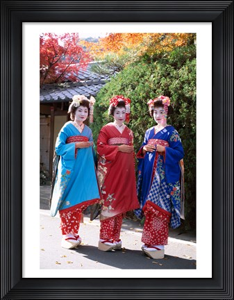 Framed Three geishas, Kyoto, Honshu, Japan (posed) Print