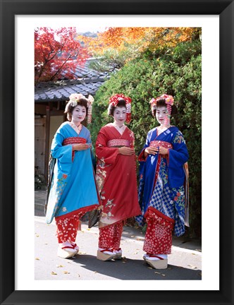 Framed Three geishas, Kyoto, Honshu, Japan (posed) Print