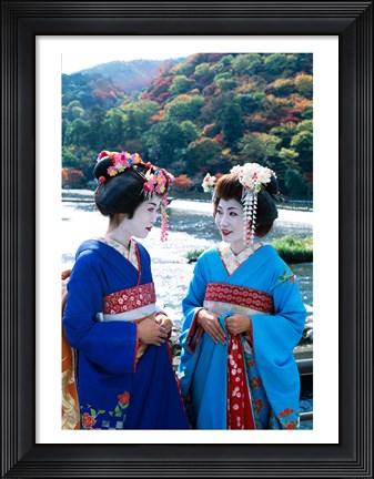Framed Geishas Conversing in Japanese Print