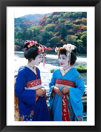 Framed Geishas Conversing in Japanese Print