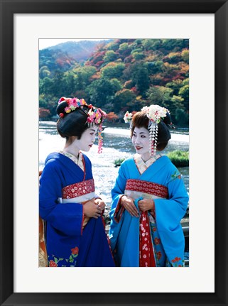 Framed Geishas Conversing in Japanese Print