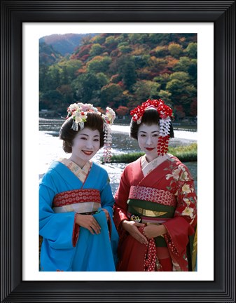 Framed Geishas by a River Print