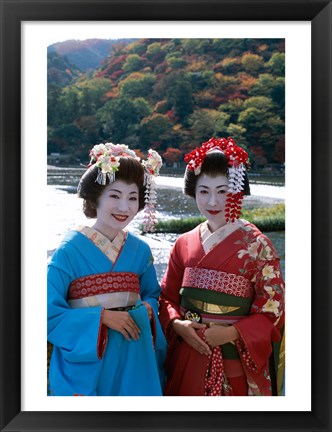 Framed Geishas by a River Print