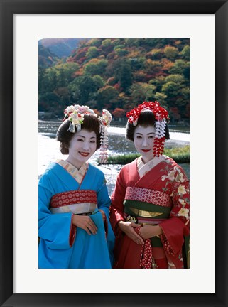 Framed Geishas by a River Print