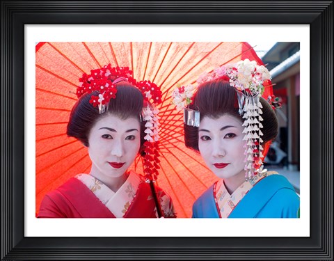 Framed Geishas with Umbrellas Print