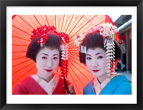 Framed Geishas with Umbrellas Print
