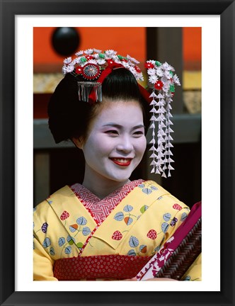 Framed Japanese Geisha with Flowers in Her Hair Print