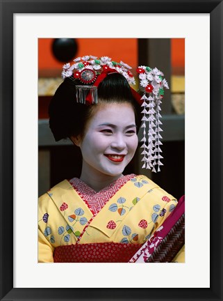 Framed Japanese Geisha with Flowers in Her Hair Print