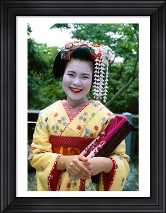 Framed Smiling Japense Geisha Print