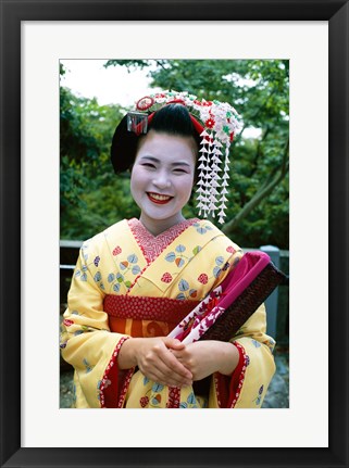 Framed Smiling Japense Geisha Print