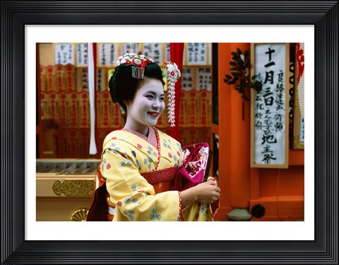 Framed Geisha in Yellow Print