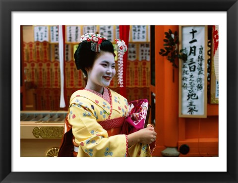 Framed Geisha in Yellow Print