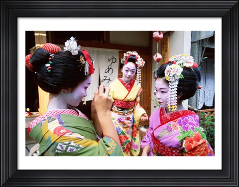 Framed Three geishas, Kyoto, Honshu, Japan (three women) Print