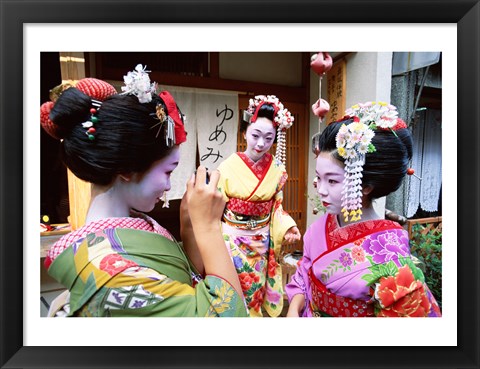 Framed Three geishas, Kyoto, Honshu, Japan (three women) Print