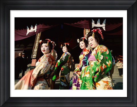 Framed Group of geishas, Kyoto, Honshu, Japan Print