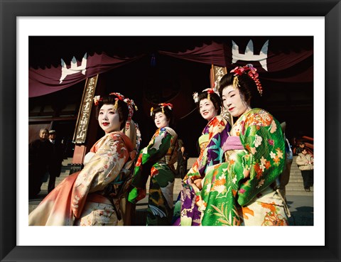 Framed Group of geishas, Kyoto, Honshu, Japan Print