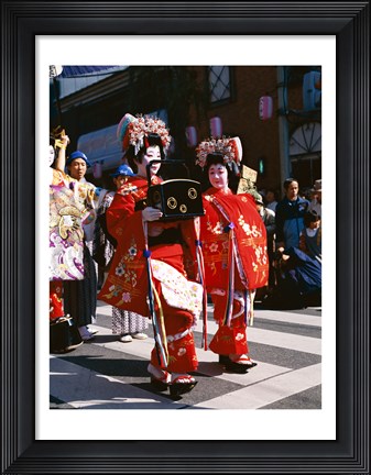 Framed Group of geishas, Kyoto, Honshu, Japan Print