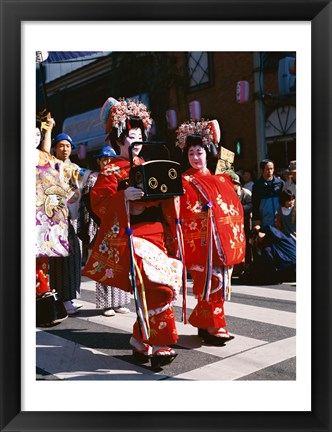 Framed Group of geishas, Kyoto, Honshu, Japan Print