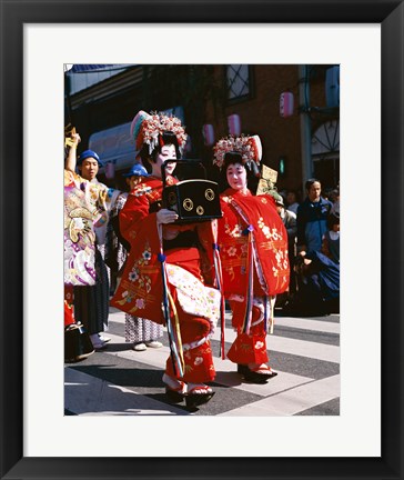 Framed Group of geishas, Kyoto, Honshu, Japan Print