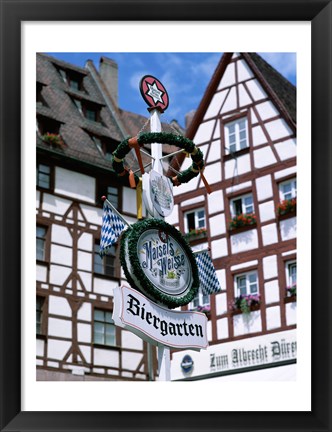 Framed Beer Garden Sign, Franconia, Bavaria, Germany Print