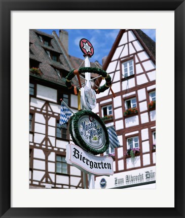 Framed Beer Garden Sign, Franconia, Bavaria, Germany Print