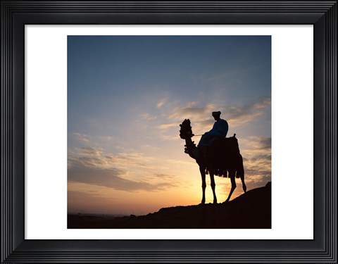 Framed Silhouette of a man on a camel, Giza, Egypt Print