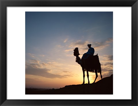 Framed Silhouette of a man on a camel, Giza, Egypt Print