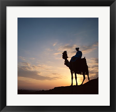 Framed Silhouette of a man on a camel, Giza, Egypt Print