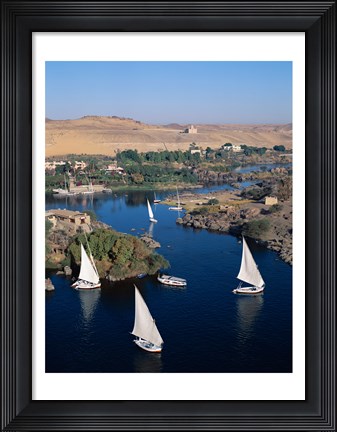 Framed Feluccas on the Nile River, Aswan, Egypt Print