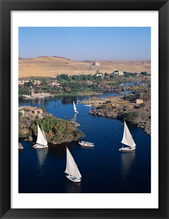 Framed Feluccas on the Nile River, Aswan, Egypt Print