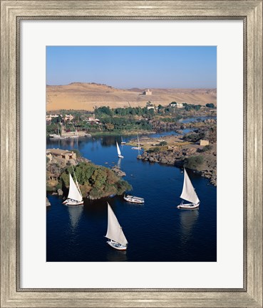 Framed Feluccas on the Nile River, Aswan, Egypt Print