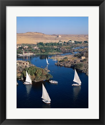 Framed Feluccas on the Nile River, Aswan, Egypt Print