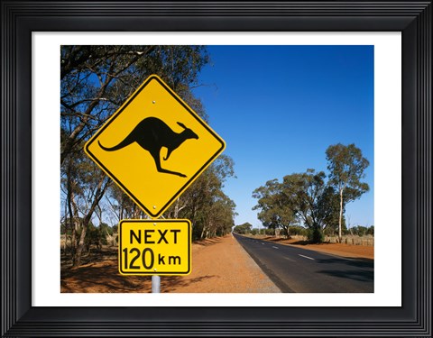Framed Kangaroo crossing sign, Australia Print