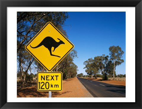 Framed Kangaroo crossing sign, Australia Print