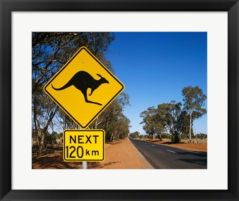 Framed Kangaroo crossing sign, Australia Print